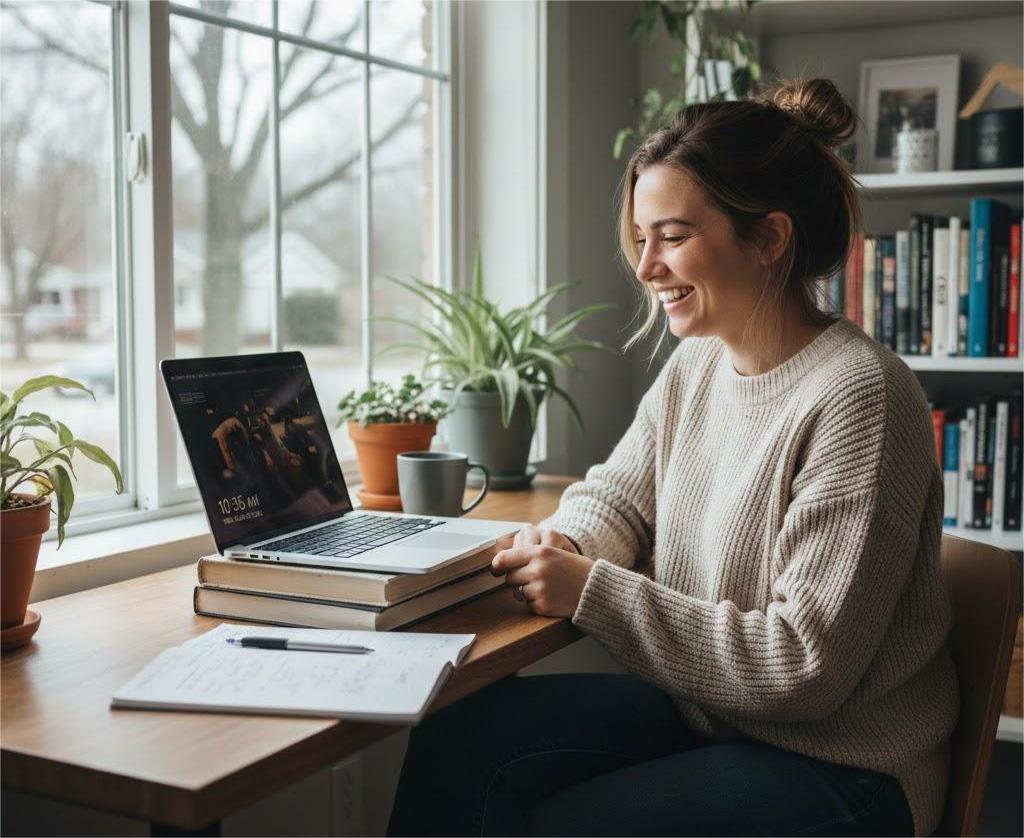 Hombre feliz trabajando desde casa con computadora